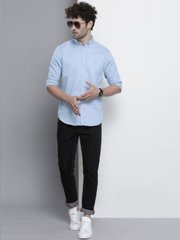 The Indian Garage Co - Men Slim Fit Embroidered Full Sleeves Cutaway Collar Casual Shirt - Blue