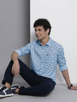 The Indian Garage Co - Men Regular Fit Printed Full Sleeves Cutaway Collar Casual Shirt - Blue