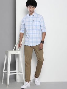 The Indian Garage Co - Men Regular Fit Checkered Full Sleeves Cutaway Collar Casual Shirt - Blue