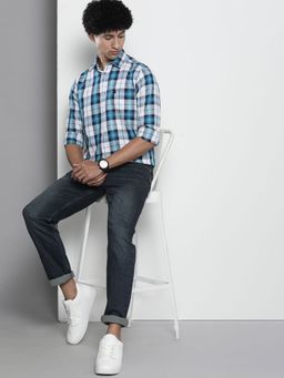 The Indian Garage Co - Men Regular Fit Checkered Full Sleeves Cutaway Collar Casual Shirt - Blue