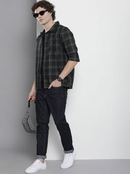 The Indian Garage Co - Men Regular Fit Checkered Full Sleeves Cutaway Collar Casual Over Shirt - Black