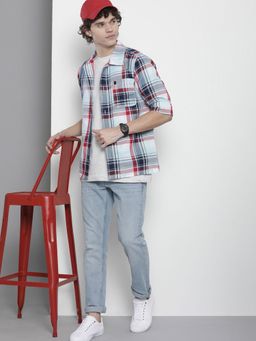 The Indian Garage Co - Men Regular Fit Checkered Full Sleeves Cutaway Collar Casual Over Shirt - Blue