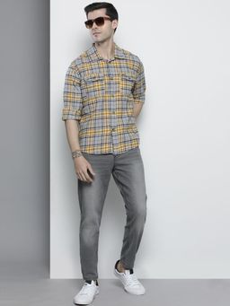 The Indian Garage Co - Men Regular Fit Checkered Full Sleeves Spread Collar Casual Over Shirt - Grey