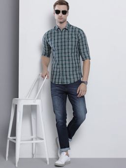 The Indian Garage Co - Men Slim Fit Checkered Full Sleeves Spread Collar Casual Shirt - Green