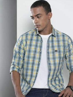 The Indian Garage Co - Men Slim Fit Checkered Full Sleeves Spread Collar Casual Shirt - Yellow