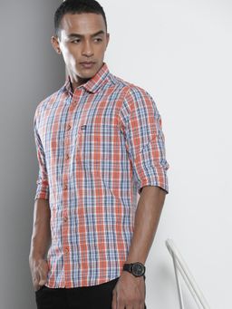 The Indian Garage Co - Men Slim Fit Checkered Full Sleeves Spread Collar Casual Shirt - Red