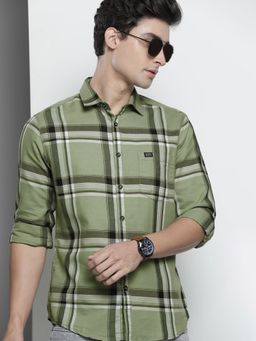 The Indian Garage Co - Men Slim Fit Checkered Full Sleeves Spread Collar Casual Shirt - Green