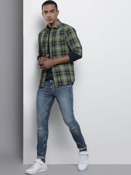 The Indian Garage Co - Men Slim Fit Checkered Full Sleeves Spread Collar Casual Shirt - Green
