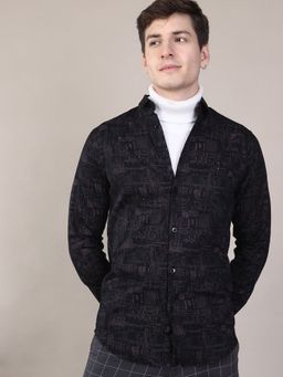 The Indian Garage Co - Men Slim Fit Printed Full Sleeves Cutaway Collar Casual Shirt - Black
