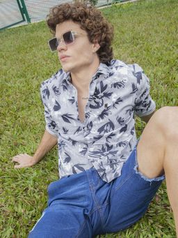 The Indian Garage Co - Men Slim Fit Printed Full Sleeves Cutaway Collar Casual Shirt - Blue