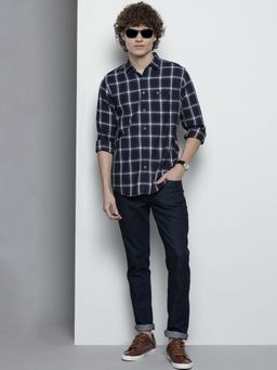 The Indian Garage Co - Men Slim Fit Checkered Full Sleeves Spread Collar Casual Shirt - Navy Blue