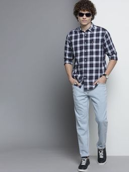 The Indian Garage Co - Men Slim Fit Checkered Full Sleeves Spread Collar Casual Shirt - Navy Blue