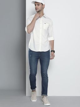 The Indian Garage Co - Men Slim Fit Solid Full Sleeves Spread Collar Casual Shirt - White
