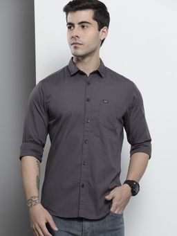 The Indian Garage Co - Men Slim Fit Solid Full Sleeves Spread Collar Casual Shirt - Grey