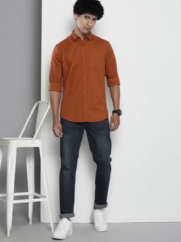 The Indian Garage Co - Men Regular Fit Solid Full Sleeves Cutaway Collar Casual Shirt - Rust