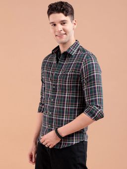 The Indian Garage Co - Men Regular Fit Checkered Full Sleeves Cutaway Collar Casual Shirt - Green