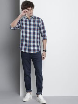 The Indian Garage Co - Men Regular Fit Checkered Full Sleeves Cutaway Collar Casual Shirt - Blue