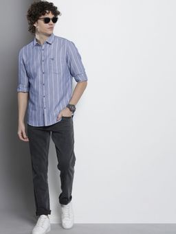 The Indian Garage Co - Men Regular Fit Striped Full Sleeves Cutaway Collar Casual Shirt - Blue
