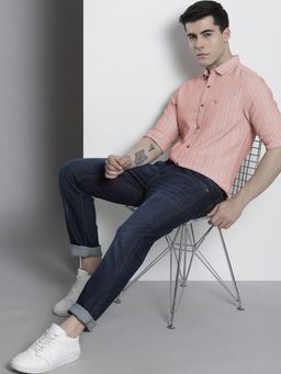 The Indian Garage Co - Men Regular Fit Striped Full Sleeves Cutaway Collar Casual Shirt - Pink