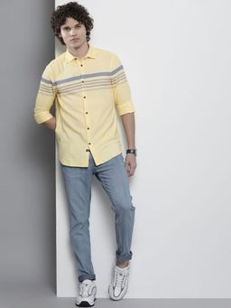 The Indian Garage Co - Men Regular Fit Striped Full Sleeves Cutaway Collar Casual Shirt - Yellow