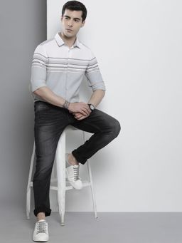 The Indian Garage Co - Men Regular Fit Striped Full Sleeves Cutaway Collar Casual Shirt - Grey