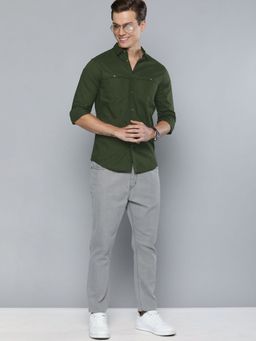 The Indian Garage Co - Men Slim Fit Solid Full Sleeves Cutaway Collar Casual Shirt - Olive