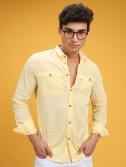 The Indian Garage Co - Men Slim Fit Solid Full Sleeves Cutaway Collar Casual Shirt - Yellow