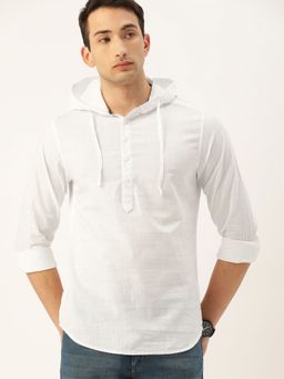 The Indian Garage Co - Men Slim Fit Solid Full Sleeves Hooded Casual Shirt - White