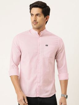 The Indian Garage Co - Men Slim Fit Solid Full Sleeves Mandarin Collar Casual Shirt - Pink