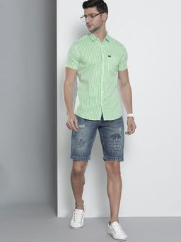 The Indian Garage Co - Men Slim Fit Striped Half Sleeves Spread Collar Casual Shirt - Green
