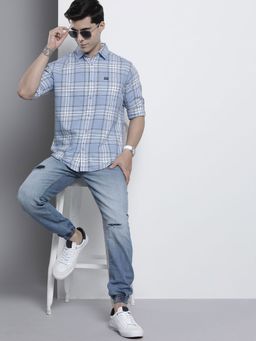 The Indian Garage Co - Men Regular Fit Checkered Full Sleeves Spread Collar Casual Shirt - Blue