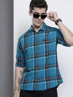 The Indian Garage Co - Men Regular Fit Checkered Full Sleeves Spread Collar Casual Shirt - Blue