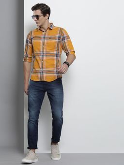 The Indian Garage Co - Men Regular Fit Checkered Full Sleeves Spread Collar Casual Shirt - Mustard