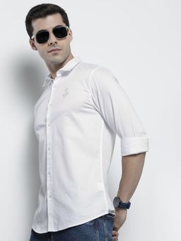 The Indian Garage Co - Men Regular Fit Embroidered Full Sleeves Spread Collar Casual Shirt - White