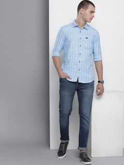 The Indian Garage Co - Men Regular Fit Checkered Full Sleeves Cutaway Collar Casual Shirt - Blue