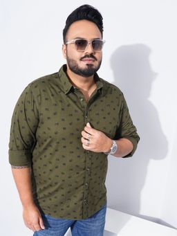 The Indian Garage Co - Men Regular Fit Printed Full Sleeves Cutaway Collar Casual Shirt - Olive
