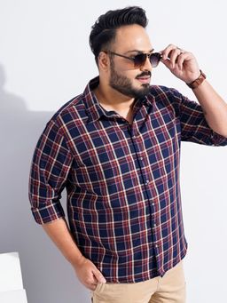 The Indian Garage Co - Men Regular Fit Checkered Full Sleeves Cutaway Collar Casual Shirt - Navy Blue