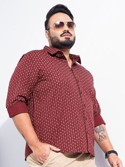 The Indian Garage Co - Men Regular Fit Printed Full Sleeves Cutaway Collar Casual Shirt - Maroon