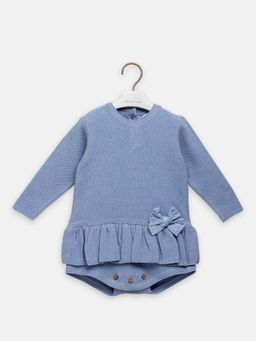 THE BABY TRUNK - Infant Blue Cotton Bow Bodysuit