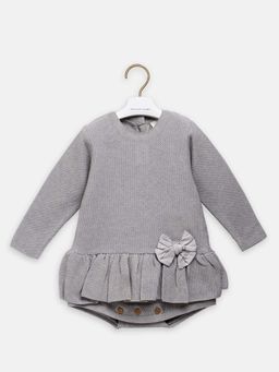THE BABY TRUNK - Infant Grey Cotton Bow Bodysuit
