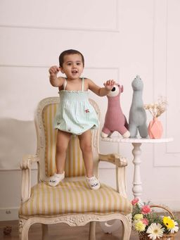 THE BABY TRUNK - Infant Girls Embroidered Green Checks Bodysuit