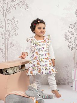 THE BABY TRUNK - Baby Girl Pinafore Printed Corduroy Dress