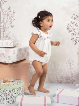 THE BABY TRUNK - Infant Vintage White Floral Cotton Bodysuit