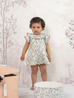 THE BABY TRUNK - Baby Girl Mint Ele Trellis Printed Dress