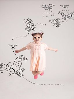 THE BABY TRUNK - Baby Girl Peach Organic Cotton Bow Dress with Headband (Set of 2)