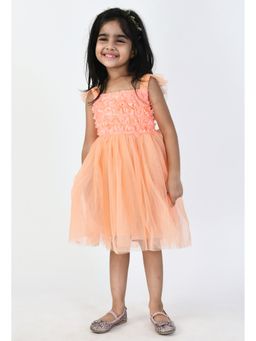 Bella Moda - Girls Peach Floral Fit and Flare Dress