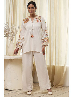 Biba - Women Natural Viscose Blend Embroidered Co-Ord (Set of 2)