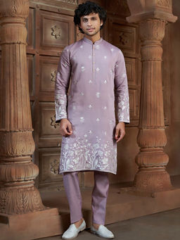 EKATVA ETHNIC - Lavender Cotton Thread Embroidery and Motifs Kurta with Pyjama