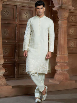 EKATVA ETHNIC - Lemon Yellow Cotton Thread Embroidery Kurta with Pyjama