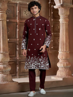 EKATVA ETHNIC - Maroon Cotton Thread Embroidery Kurta with Pyjama